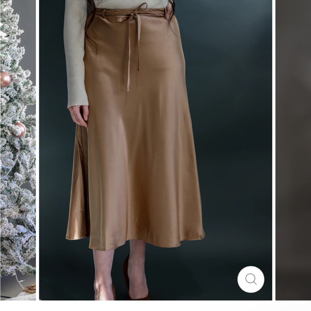 nude satin strappy waist midi skirt - Picture 3 of 3